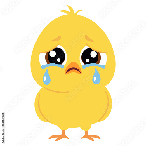 A cute yellow chick is crying. A flat vector illustration in a simple, child-friendly style. Vector illustration