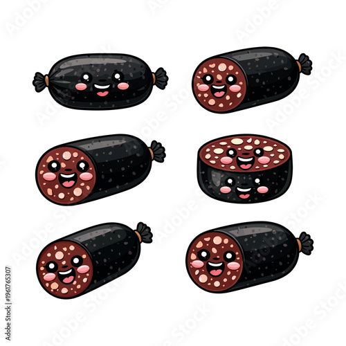 Black Pudding  Slices Cartoon Food Vector Illustration Traditional Black Pudding Sausage Cut Pieces Cartoon Food Vector Collection British Black Pudding 
