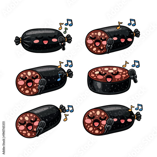 Black Pudding  Slices Cartoon Food Vector Illustration Traditional Black Pudding Sausage Cut Pieces Cartoon Food Vector Collection British Black Pudding 