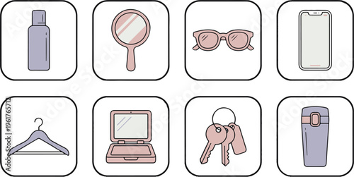 Essential Daily Carry and Personal Care Minimalist Icons
