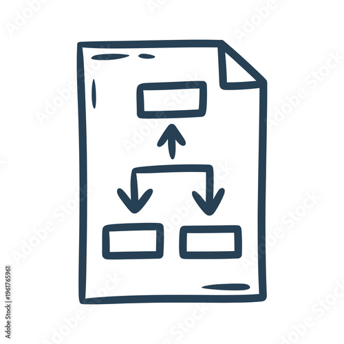 Vector of a document with flowchart elements depicting decision-making processes and flow