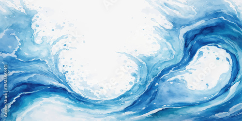 Abstract watercolor depicts the captivating motion and beauty of water, with dynamic swirls and splashes. Capturing the ocean's energy and fluidity, perfect for artistic projects.