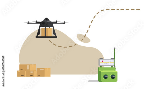 Delivery drone,Vector illustration of delivery drone with map.