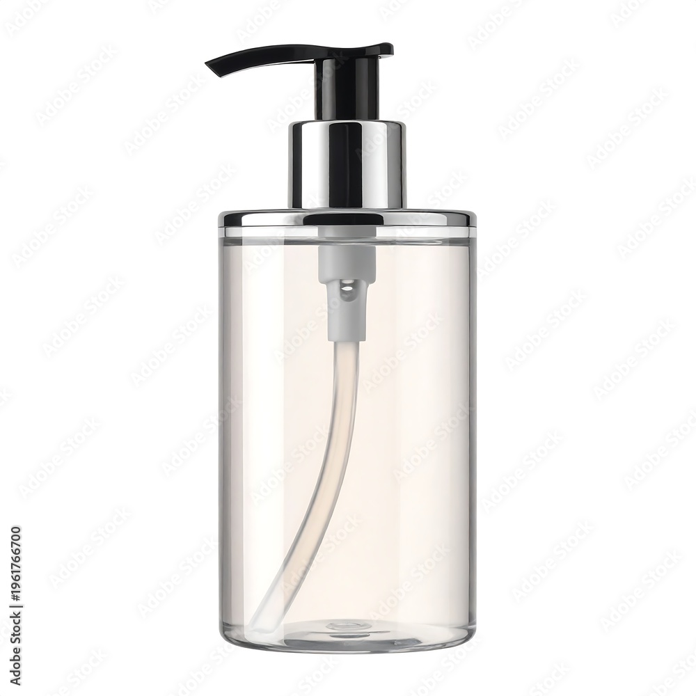Obraz premium A clear plastic bottle with a black pump dispenser