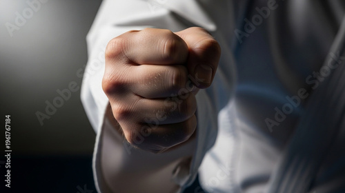 Close up of a mans fist punching forward aggressively