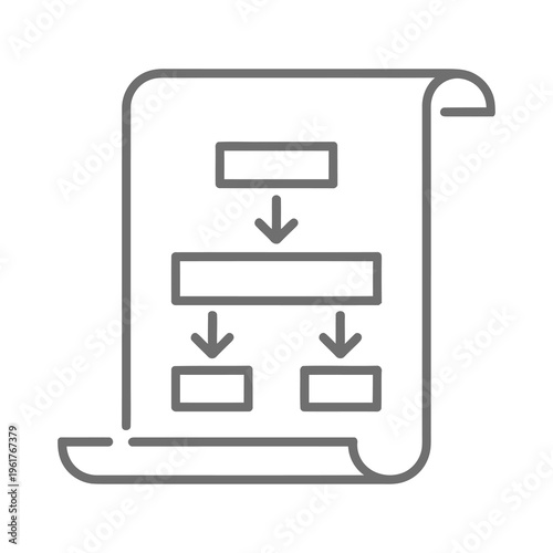 Vector of a document featuring a structured flowchart with interconnected rectangular boxes on a blank page