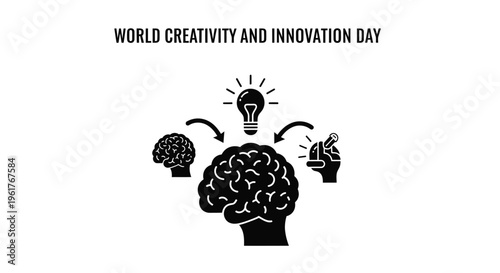 Dynamic vector illustration graphic representing creative thinking and innovative ideas flowing into a comprehensive brain design concept.