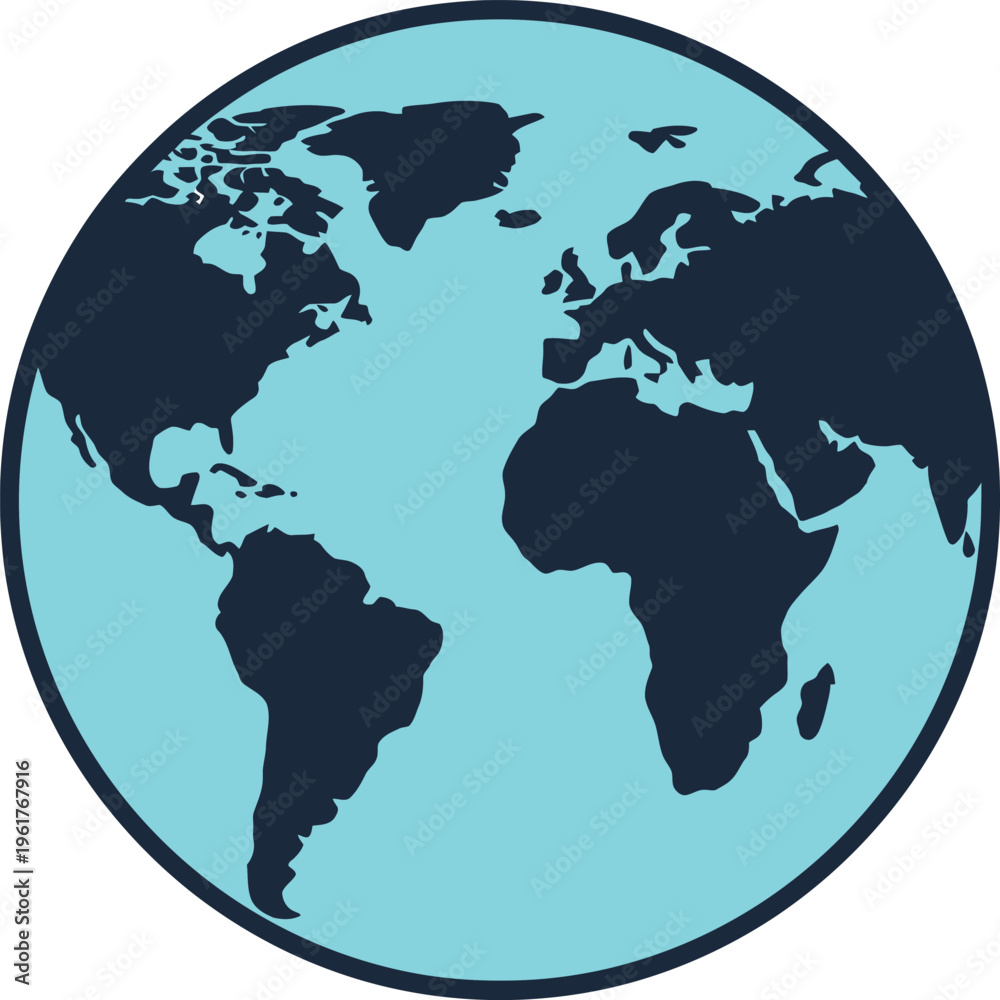 Obraz premium World map, globe icon, earth illustration, blue vector