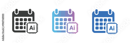 Scheduling and planning icons, multiple styles, solid, line, glyph vector set, smart calendar, task scheduling, reminders, appointment tracking, productivity and workflow concept.