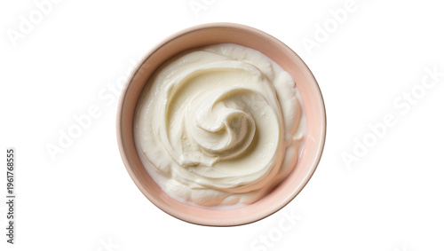 Tableau sur toile Overhead view of a delicious creamy white yogurt or sour cream swirl in a pink b