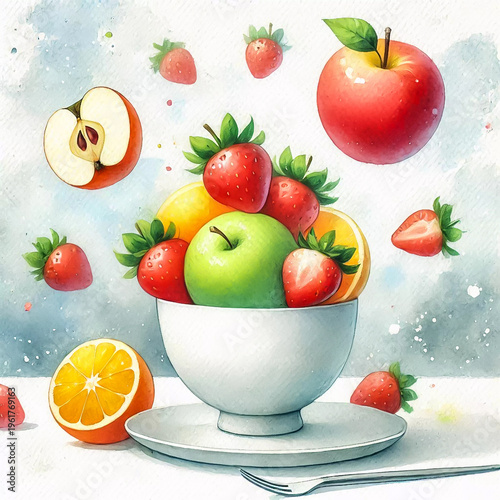 Colorful Fruit Bowl with Apples and Strawberries