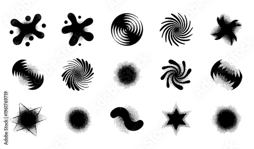 Konstfotografi Y2K geometric abstract icon set with photocopy grain halftone noise and grunge v