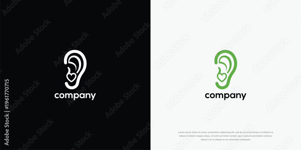 Fototapeta premium Modern Ear Care Logo with Heart Symbol for Hearing Health Company