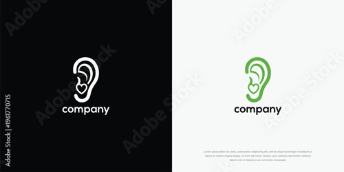 Modern Ear Care Logo with Heart Symbol for Hearing Health Company