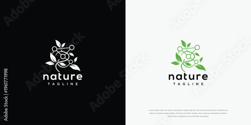 Nature Technology Logo with Organic Leaves and Connected Network Symbol