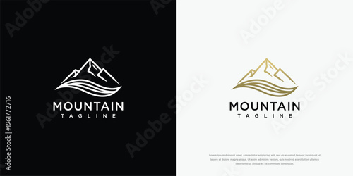 Minimalist Mountain and Wave Line Art Logo Design Concept