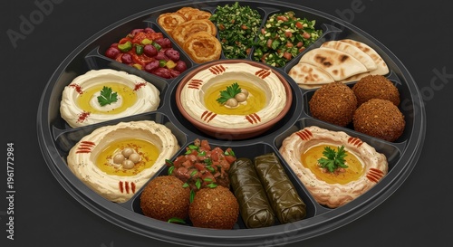 Delicious Middle Eastern Mezze Platter with Hummus and Falafel