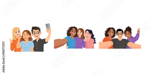 Friends Taking Selfie Illustration