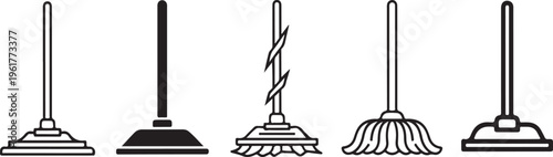 set of five cleaning tools vector illustration flat design isolated on white background