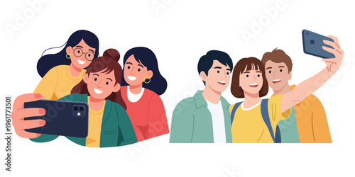 Friends Taking Selfie Illustration