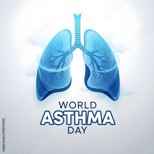 World asthma day blue lungs anatomical illustration for respiratory health awareness