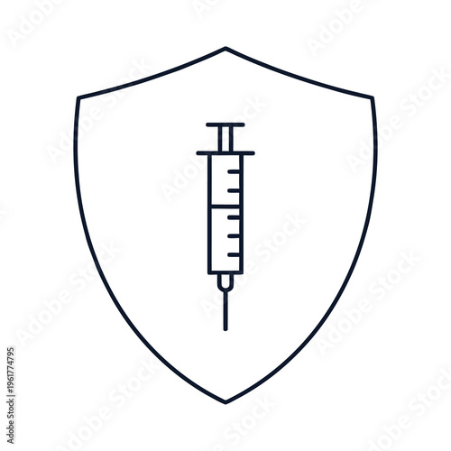 Shield emblem featuring a syringe icon in the center