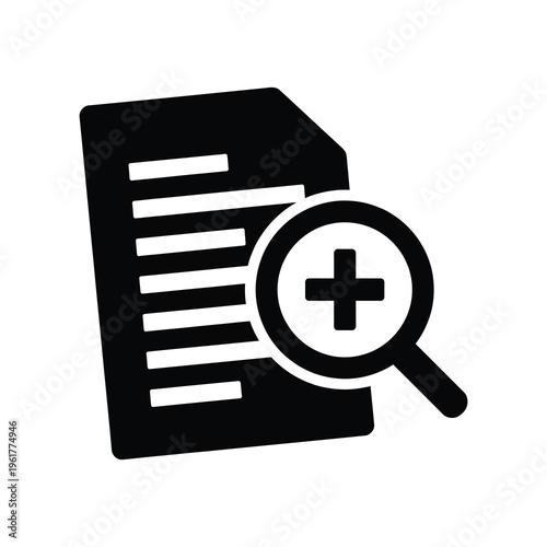 Magnifying glass examines a stack of documents