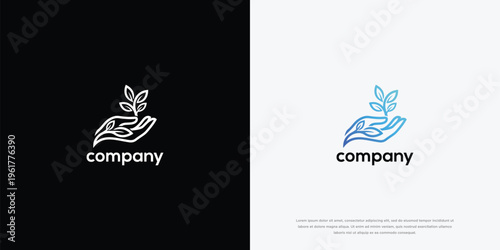 Minimalist Hand Holding Plant Sprout Logo Design Template for Growth and Sustainability