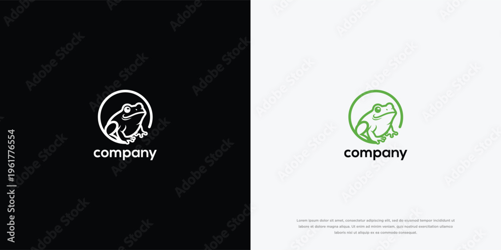 Fototapeta premium Minimalist Line Art Frog Logo Design in Circle with White and Green Versions