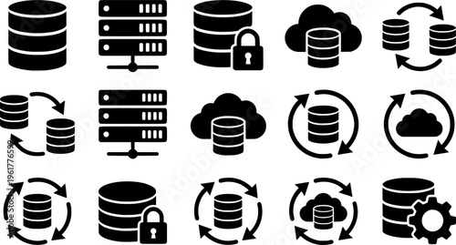 Database Storage Icons. Database storage icons. Filled icon set of Database storage icons: database cylinder,
