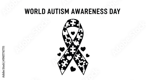 World autism awareness day vector illustration graphic featuring a symbolic ribbon design made of puzzle pieces and hearts, promoting understanding and support.