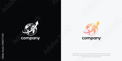 Global Growth Arrow Logo Design with Planet Earth Icon