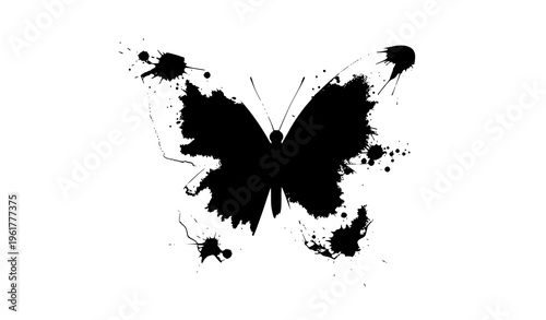 Minimal black butterfly watercolor illustration abstract insect art isolated on white background