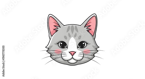 A highly marketable cat face clip art designed in symmetrical front-facing view, captured from a straight-on eye-level angle