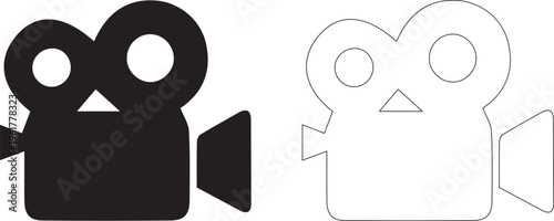 Video camera icon black and white outline movie camera symbol minimalist film recording design