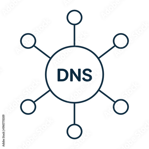 Simplified vector of a central dns node connected to six smaller nodes