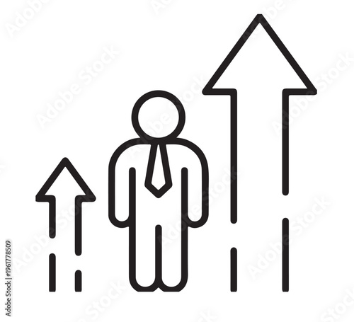 Minimalist vector illustration representing a dynamic individual's journey of continuous professional development, signifying steady career advancement and remarkable business growth