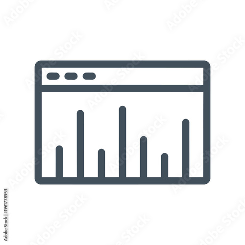 Minimalist vector icon showing a bar graph with fluctuating statistics on a screen