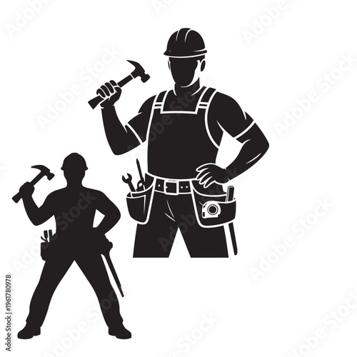 Construction worker with hammer and tool belt
