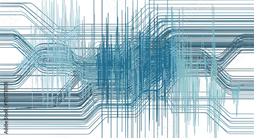 Densely packed horizontal and vertical data lines in various blue tones suggest complex telecommunication or signal processing.