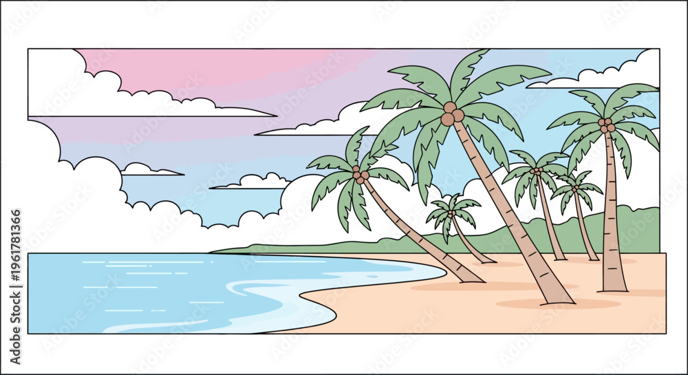 Obraz premium Palm trees on sandy beach shore.