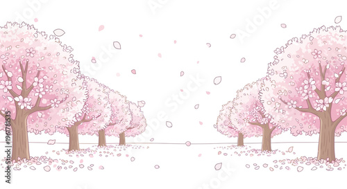 Pink Blossoms on Tree Branches.