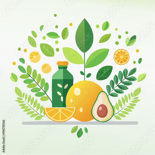 Fresh Fruits and Vegetables Health Food and Nutrition Concept Art