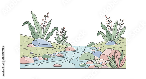 Stream with rocks and plants growing.