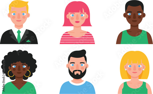 Diverse People Avatar Icon Set with Male and Female Characters Different Ethnicities Profile Faces Modern Flat User Vector Illustration Design.
