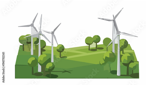 Minimal Low Poly Wind Farm Eco Energy Background Vector Illustration EPS10