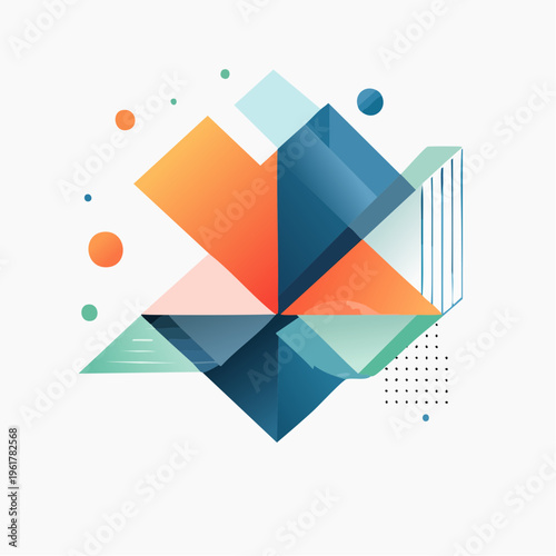 Modern abstract geometric composition with dynamic shapes and vibrant gradient colors creating a contemporary design element