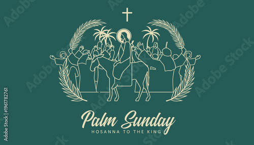 Minimalist Good Friday design featuring a crown of thorns, a wooden cross, and a nail on a teal background.