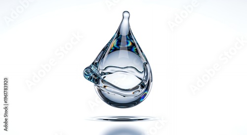 Dynamic water droplet splash frozen in motion with rainbow refractions