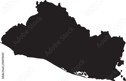 Black silhouette map of El Salvador a simple vector graphic representing the countrys geography for travel or informational purposes isolated on white
